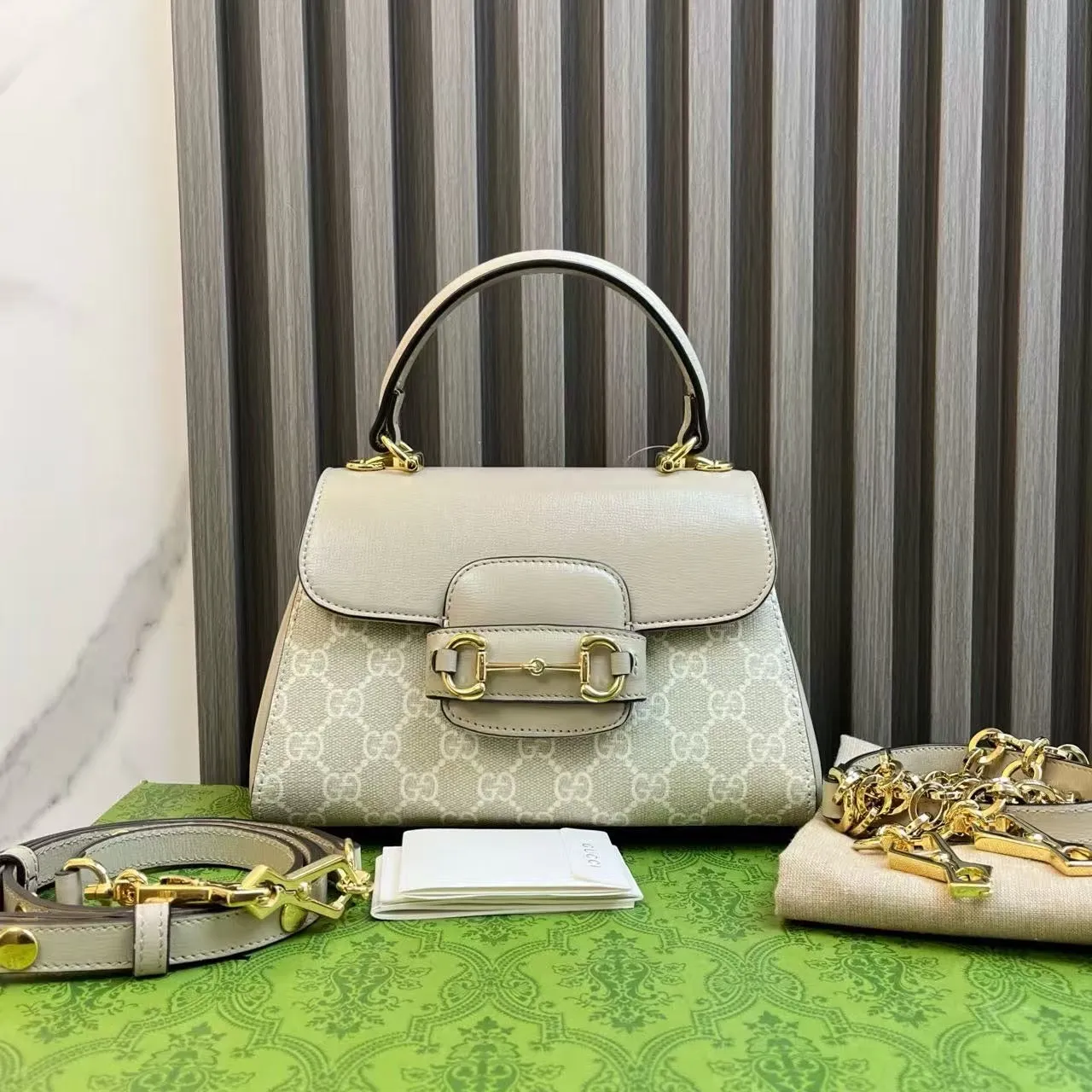 Preloved Gucci 1955 Beige Two-Way Crossbody Bag - Elegant Design