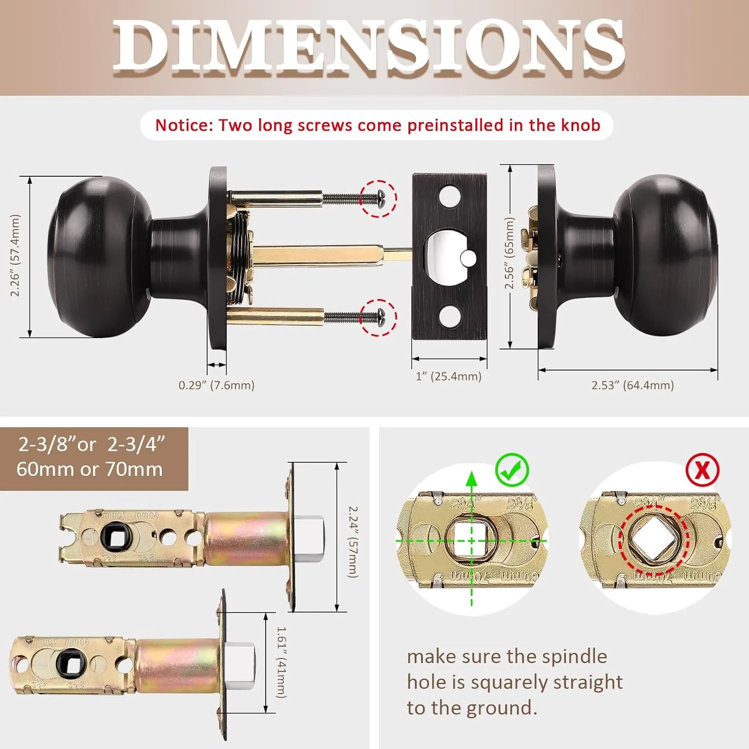 Probrico Door Knobs Interior, Closet Door Knobs, Passage Door Handles, Keyless Door Knobsets No Lock, Oil Rubbed Bronze, 2 Pack