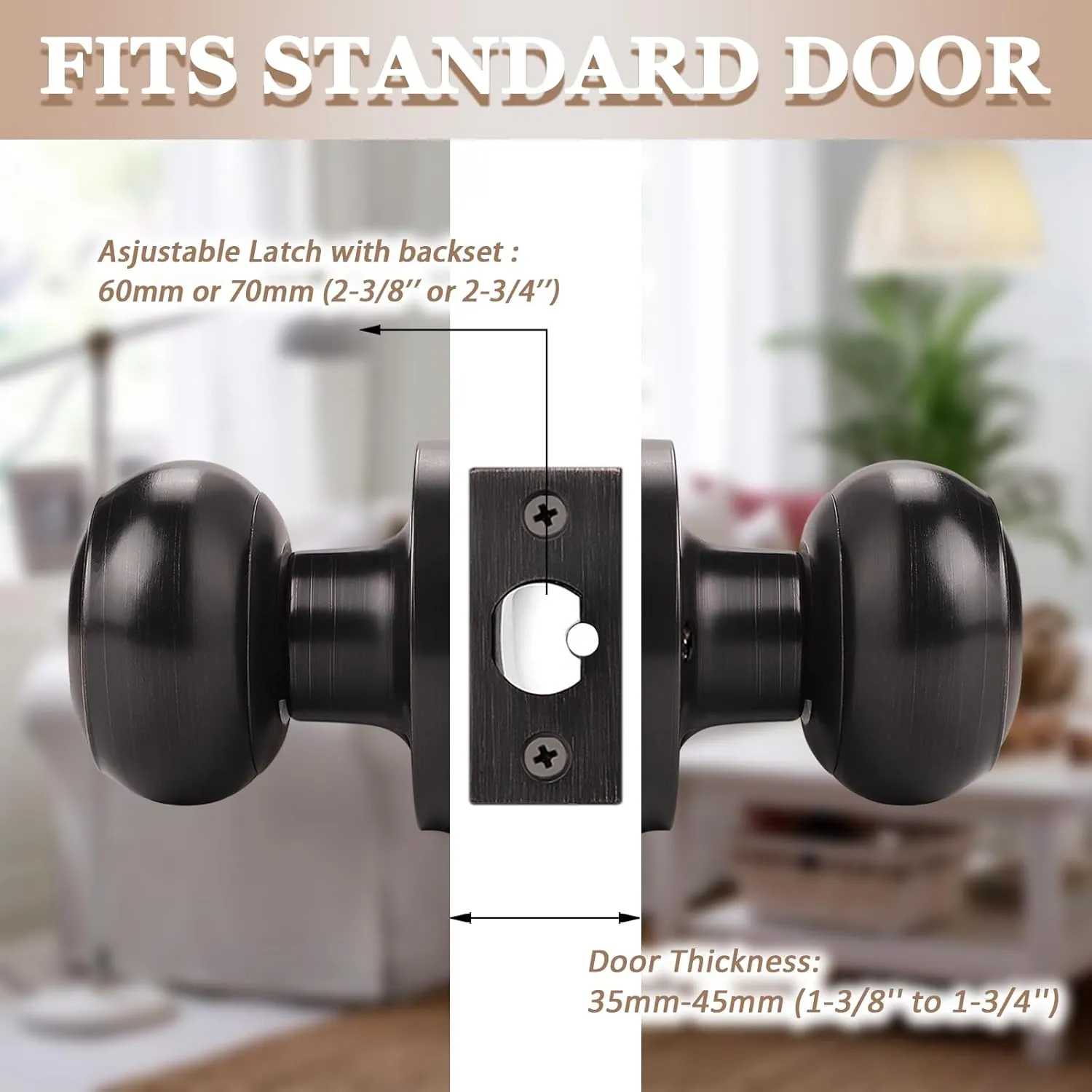 Probrico Door Knobs Interior, Closet Door Knobs, Passage Door Handles, Keyless Door Knobsets No Lock, Oil Rubbed Bronze, 2 Pack