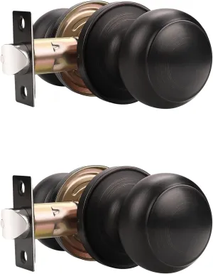Probrico Door Knobs Interior, Closet Door Knobs, Passage Door Handles, Keyless Door Knobsets No Lock, Oil Rubbed Bronze, 2 Pack