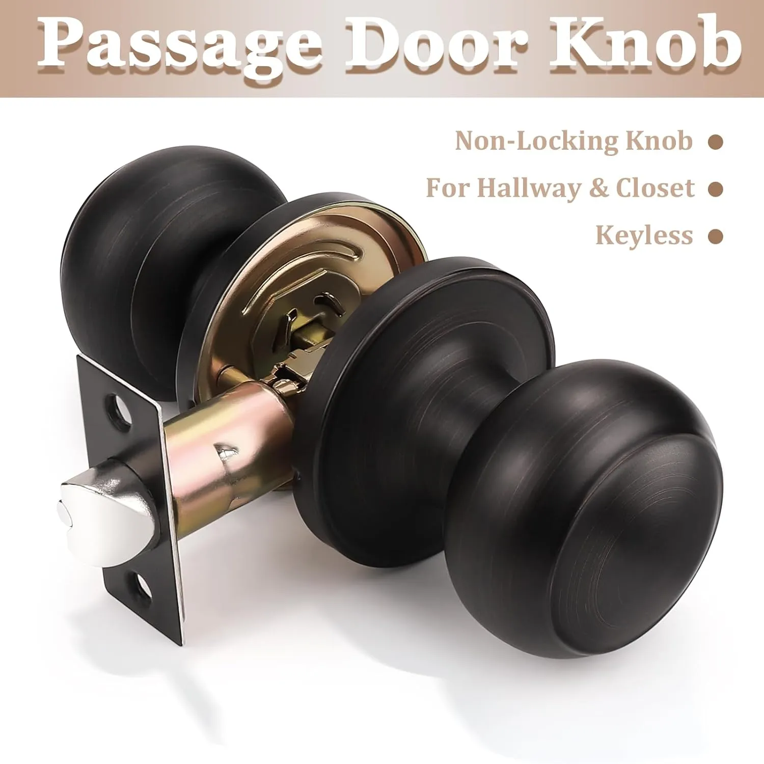 Probrico Door Knobs Interior, Closet Door Knobs, Passage Door Handles, Keyless Door Knobsets No Lock, Oil Rubbed Bronze, 2 Pack