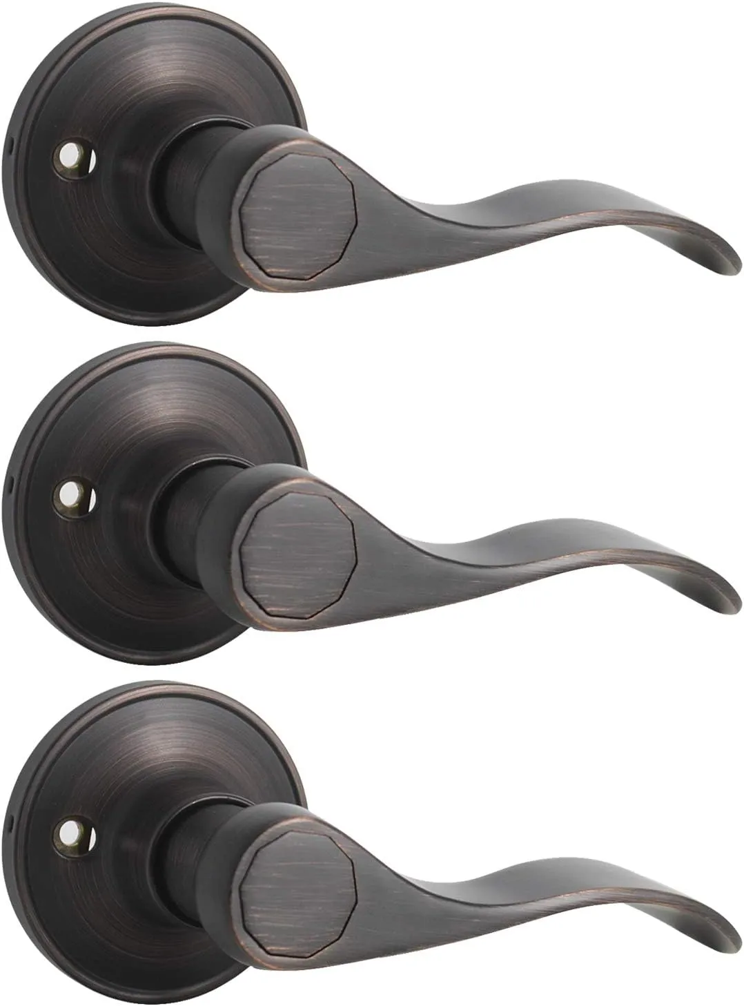Probrico Half-Dummy Door Levers Wave Style Oil Rubbed Bronze Dummy Door Handles Hardware,Right Handed, 3 Pack
