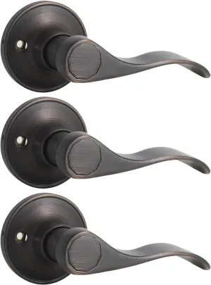 Probrico Half-Dummy Door Levers Wave Style Oil Rubbed Bronze Dummy Door Handles Hardware,Right Handed, 3 Pack