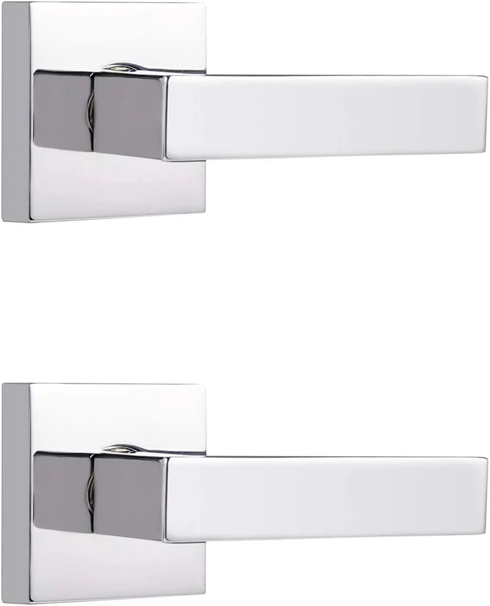 Probrico Square Half-Dummy Levers in Polished Chrome Heavy Duty Decorative Inactive Single Side Dummy Door Handles for Closet or French Doors,2 Pack