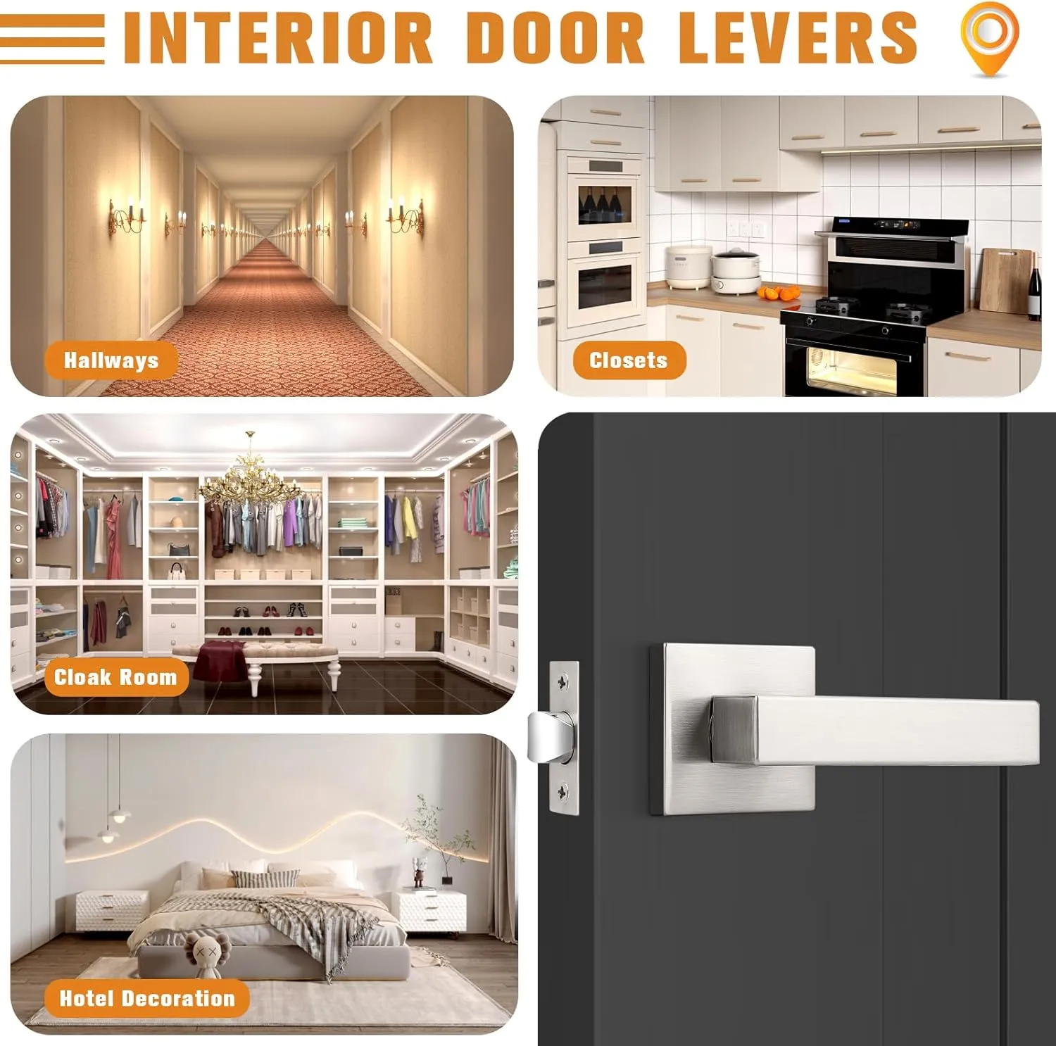 Probrico Square Passage Door Levers Set Keyless Interior Door Handles Brushed Nickel Finish, 6 Pack