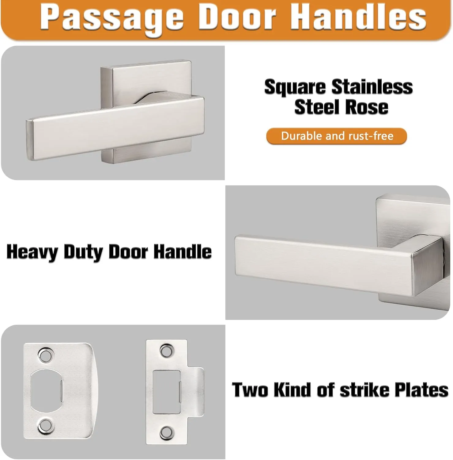 Probrico Square Passage Door Levers Set Keyless Interior Door Handles Brushed Nickel Finish, 6 Pack