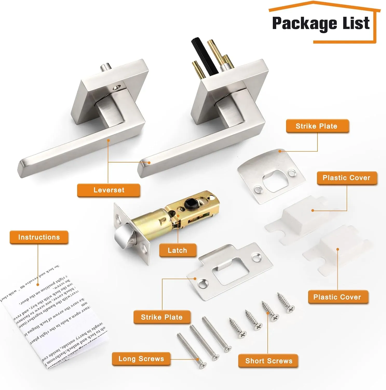 Probrico Square Passage Door Levers Set Keyless Interior Door Handles Brushed Nickel Finish, 6 Pack