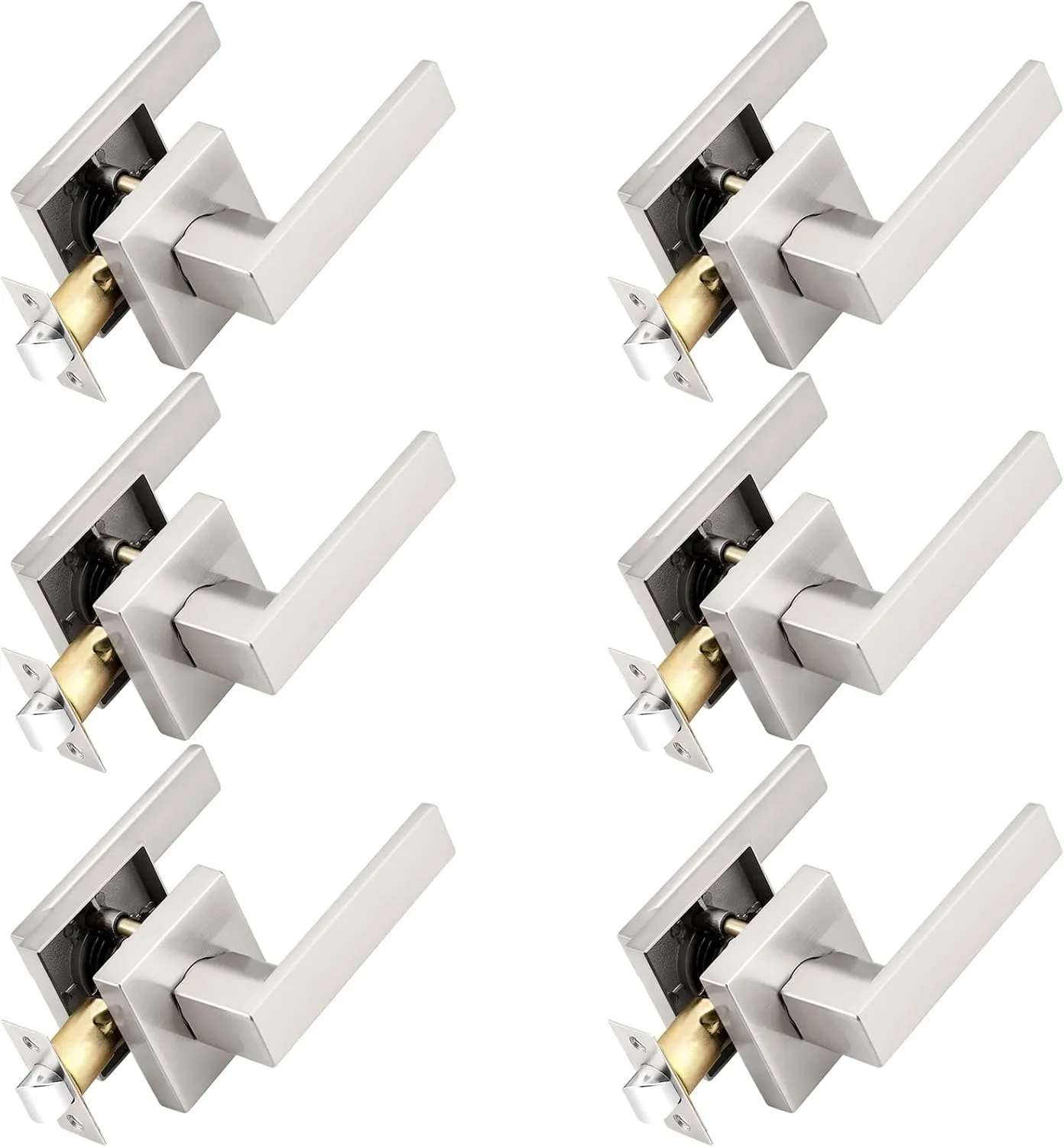 Probrico Square Passage Door Levers Set Keyless Interior Door Handles Brushed Nickel Finish, 6 Pack