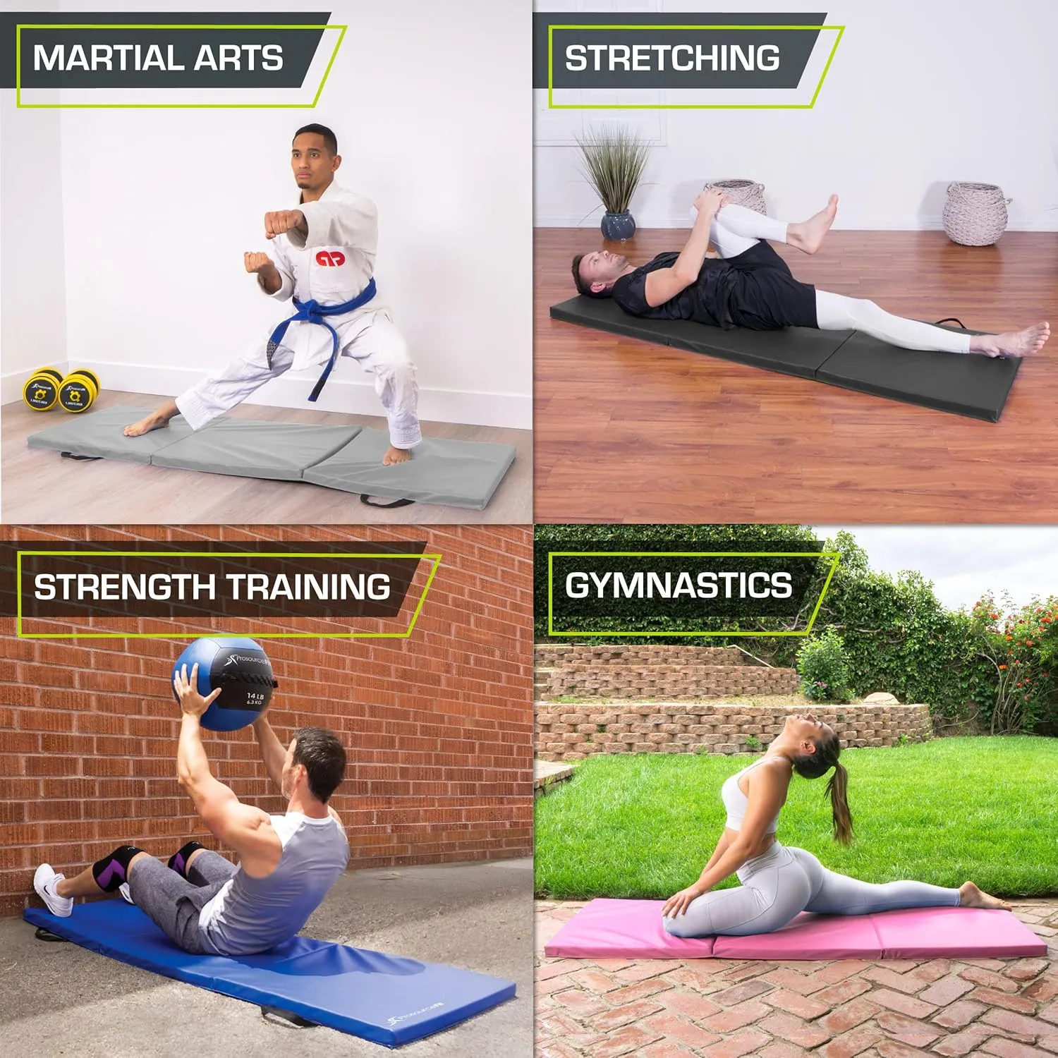 ProsourceFit Tri-Fold Folding Thick Exercise Mat 6'x2' with Carrying Handles for MMA, Gymnastics, Stretching, Core Workouts, Purple