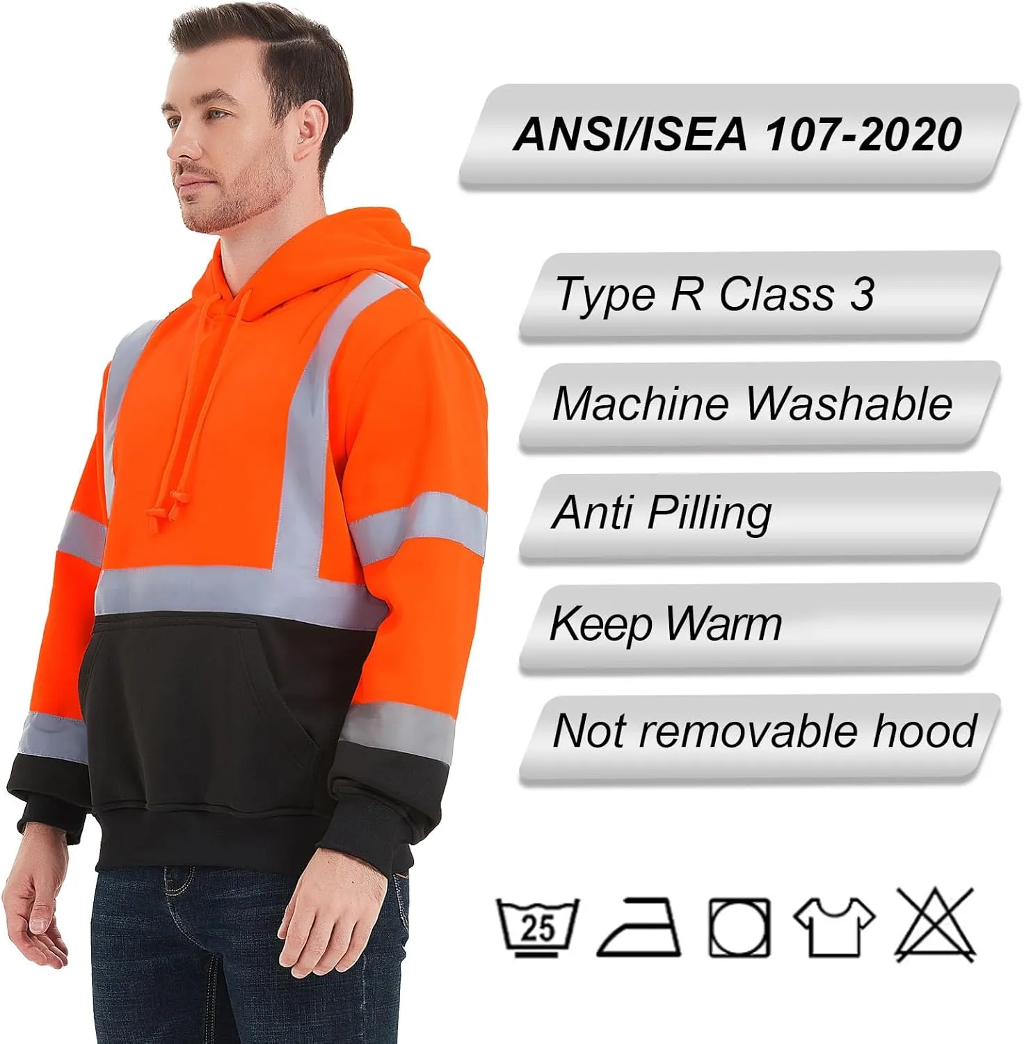 ProtectX Hi Vis Hoodie for Men Women High Visibility Safety Sweatshirt Reflective with Pockets for Construction Work Class 3