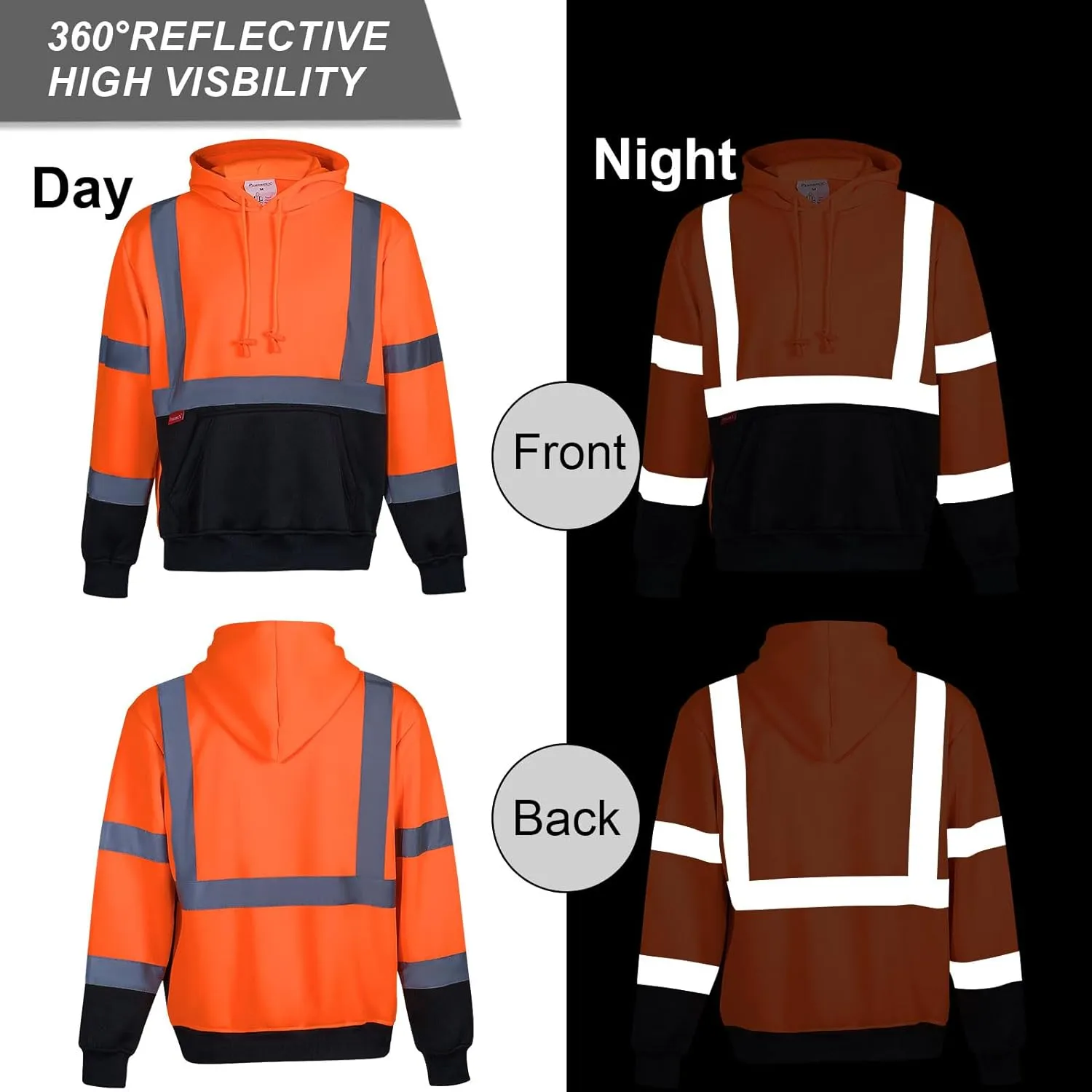 ProtectX Hi Vis Hoodie for Men Women High Visibility Safety Sweatshirt Reflective with Pockets for Construction Work Class 3