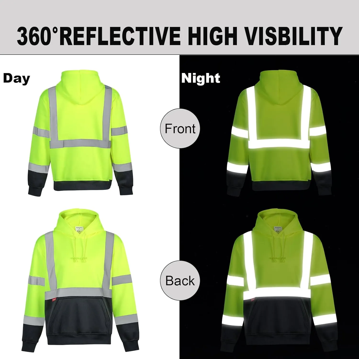 ProtectX Hi Vis Hoodie for Men Women High Visibility Safety Sweatshirt Reflective with Pockets for Construction Work Class 3