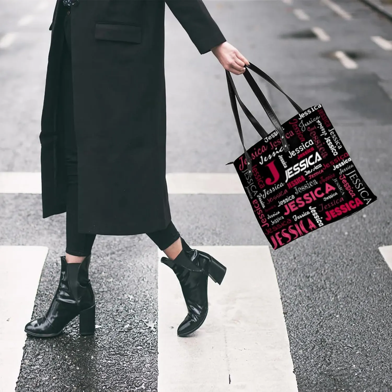 PU Leather Custom Tote Bag for Women, Personalized Initial Shoulder Beach Bags Customized Handles Bag