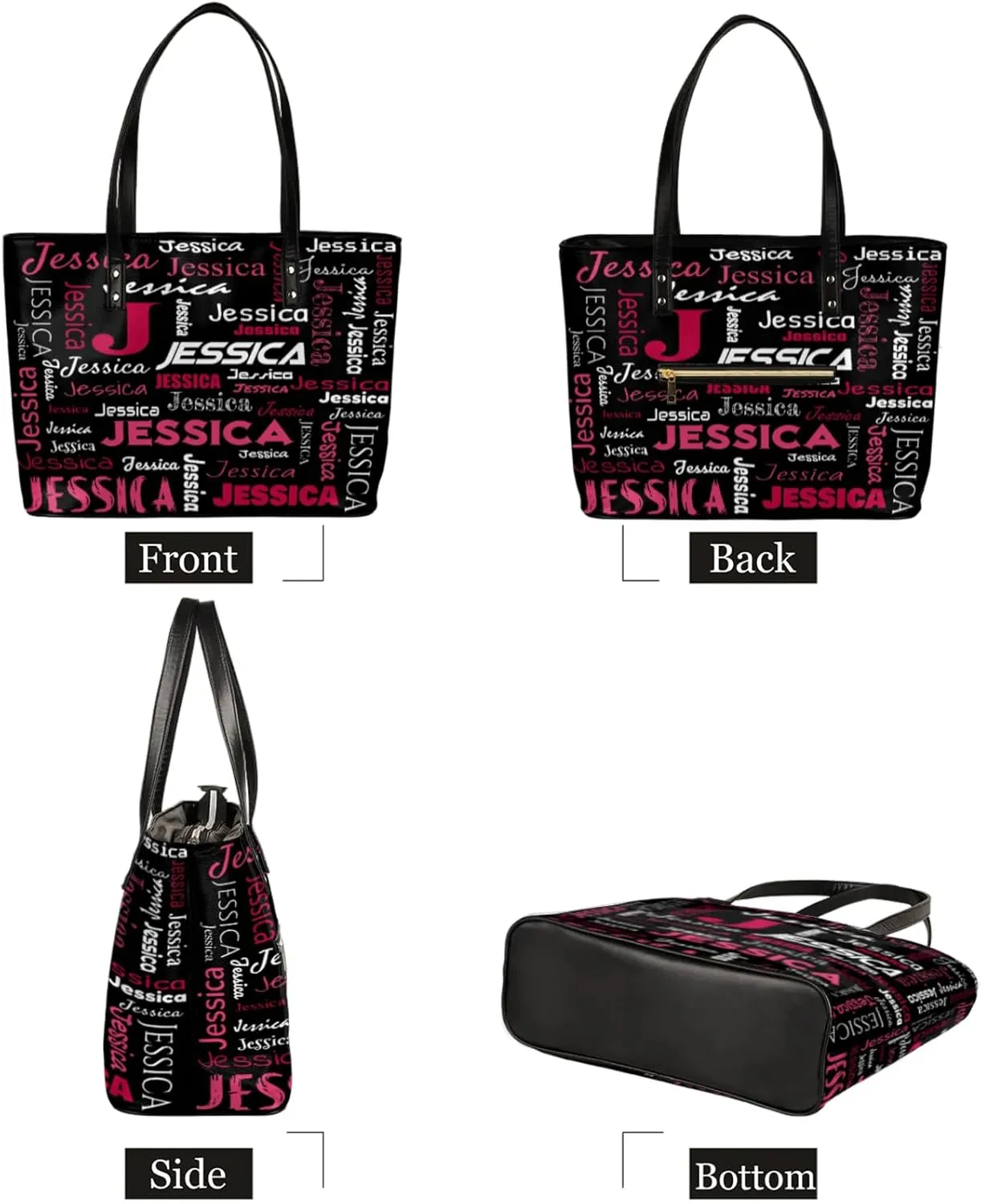 PU Leather Custom Tote Bag for Women, Personalized Initial Shoulder Beach Bags Customized Handles Bag