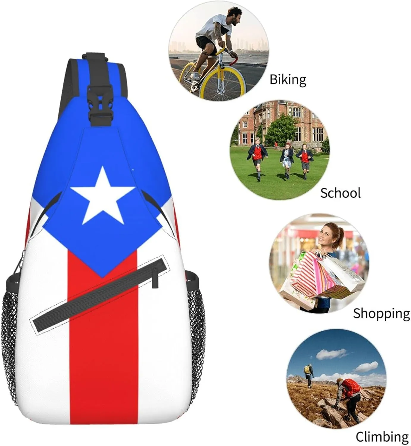 Puerto Rico Flag Sling Bag,Multipurpose Crossbody Backpack Shoulder Chest Bag for Women Men Travel Hiking Daypack