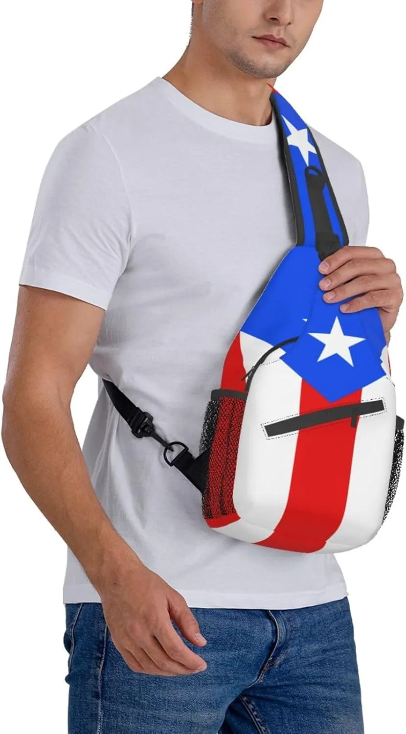 Puerto Rico Flag Sling Bag,Multipurpose Crossbody Backpack Shoulder Chest Bag for Women Men Travel Hiking Daypack