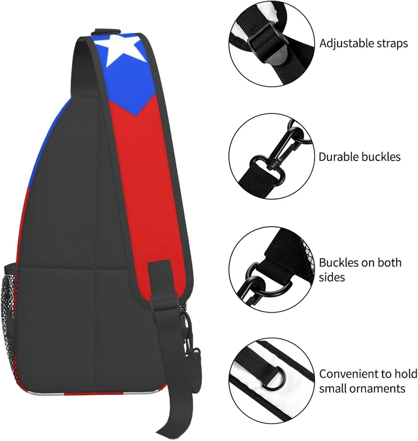 Puerto Rico Flag Sling Bag,Multipurpose Crossbody Backpack Shoulder Chest Bag for Women Men Travel Hiking Daypack