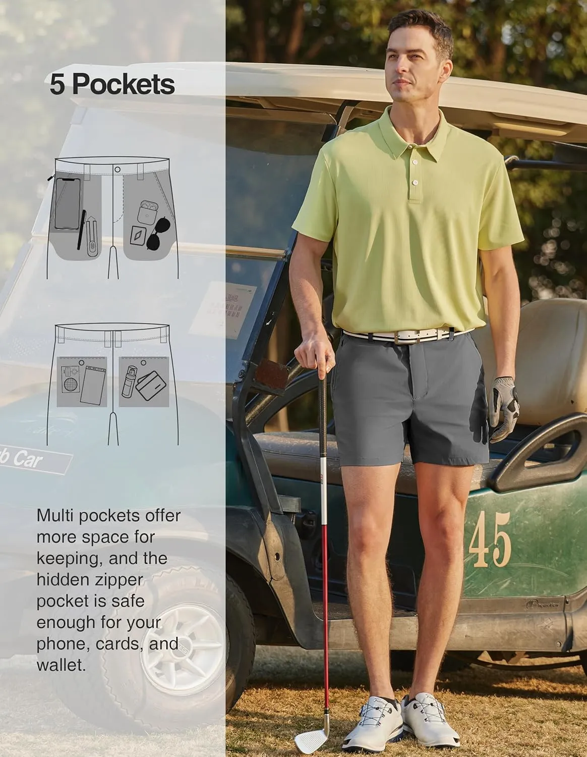 PULI Golf Shorts Men 5 Inch Inseam Relaxed Fit Stretch Dress Lightweight Casual Travel Quick Dry Summer Shorts