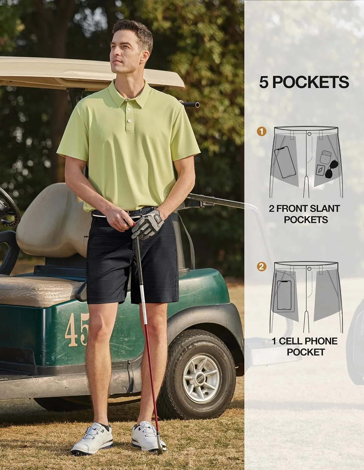 PULI Mens Golf Shorts 7 Inch Dress Hybrid Travel Summer Casual Quick Dry Lightweight Hiking Shorts with Pockets
