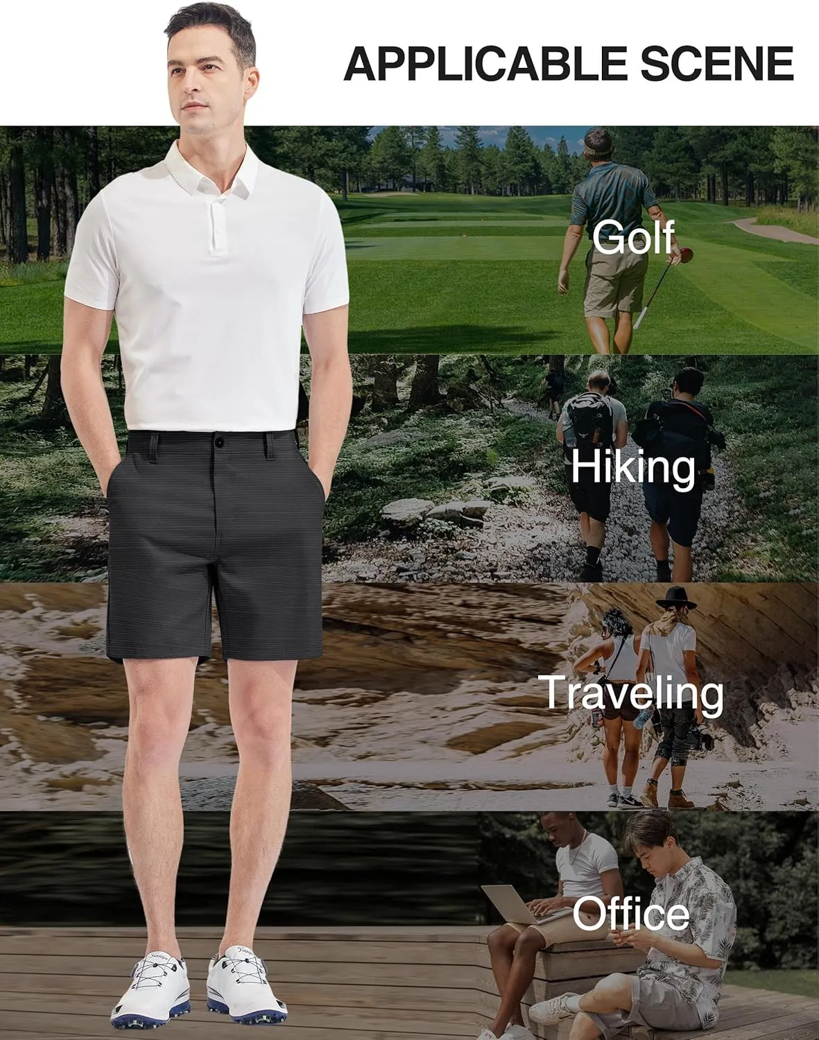 PULI Mens Golf Shorts 7 Inch Dress Hybrid Travel Summer Casual Quick Dry Lightweight Hiking Shorts with Pockets