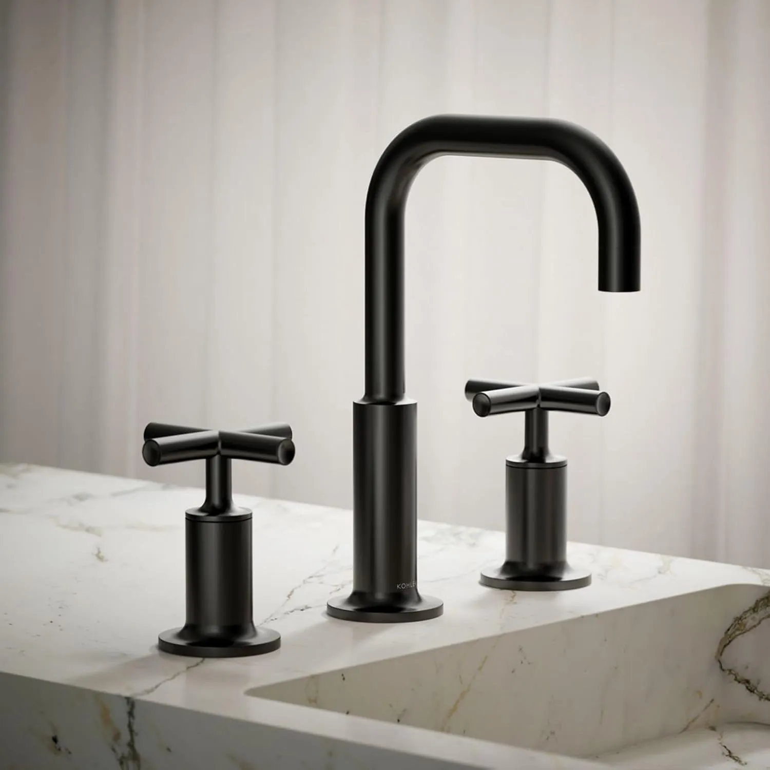 Purist Widespread Bathroom Sink Faucet with Cross Handles, 1.2 gpm Matte Black