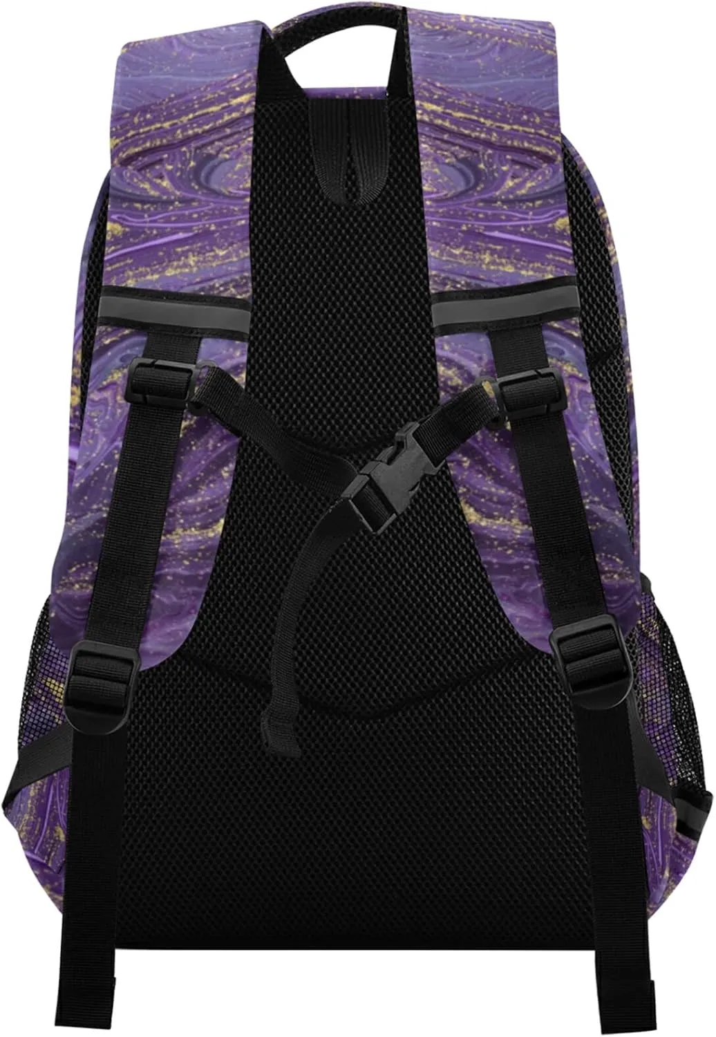 Purple Gold Abstract School Backpack for Girls Boys Marbled Ripple Laptop Backpack for Teenagers Adults Safe Reflectiv Stripes Casual Travel Shoulder Bag Daypack Hiking Camping