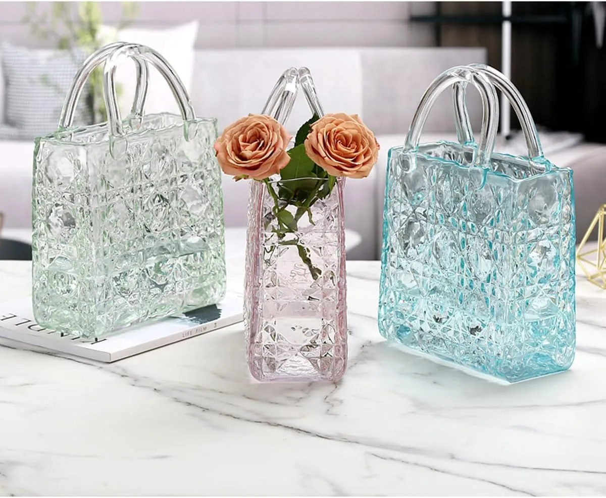 Purse Vase, Glass Bag, 12 Inch Large Glass Flower Vase
