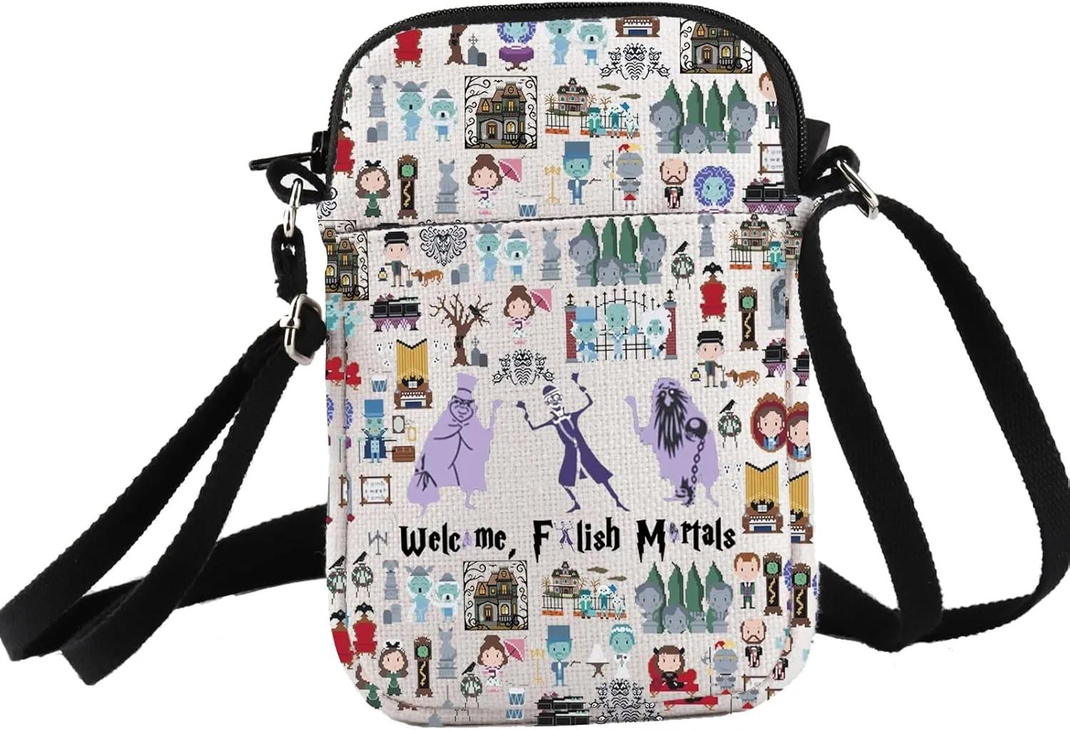 PXTIDY Halloween Haunted Horror Mansion Roles Crossbody Bag Welcome Mortals Foolish Crossbody Purse Ghosts Inspired Gifts