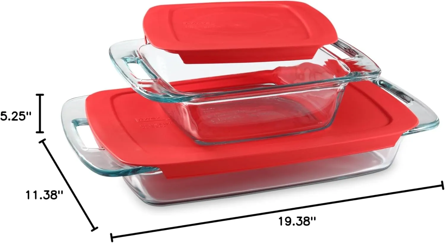 Pyrex 4-Piece Extra Large Glass Baking Dish Set With Lids and Handles, Oven and Freezer Safe