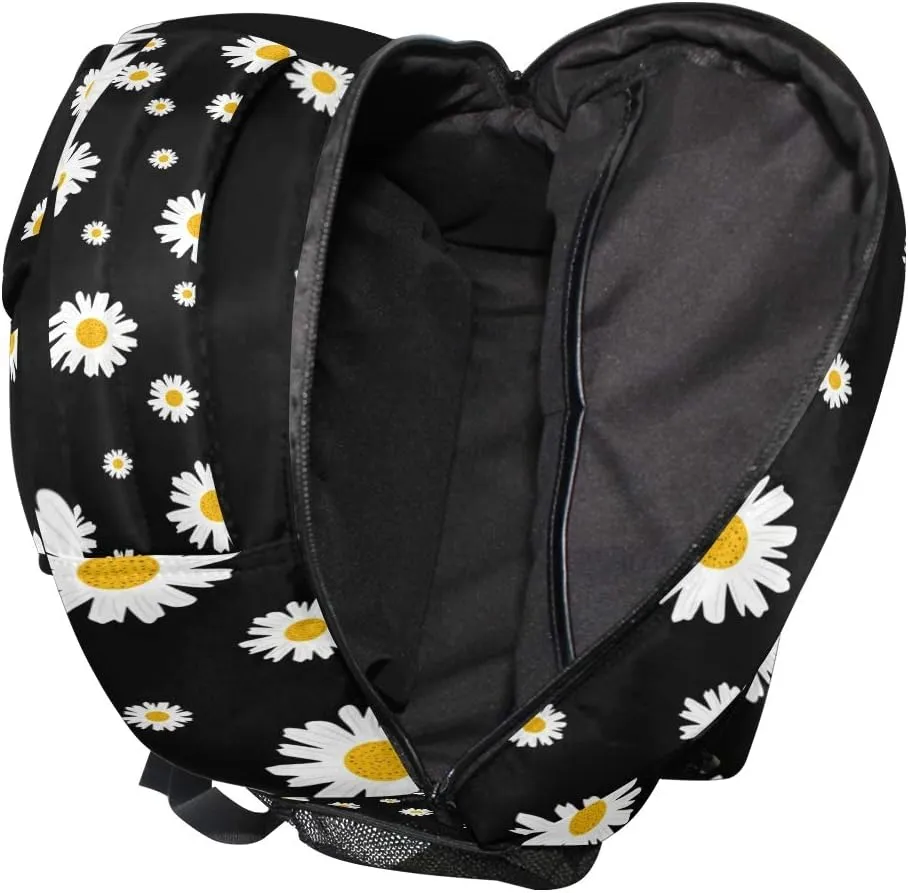 Qilmy Daisy Floral Laptop Backpack Waterproof College Students Bookbags Middle School Bookbag Computer Daypack for Teen Boys Girls
