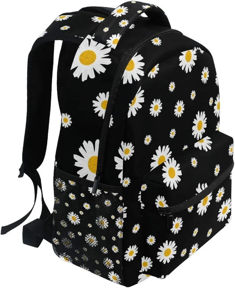 Qilmy Daisy Floral Laptop Backpack Waterproof College Students Bookbags Middle School Bookbag Computer Daypack for Teen Boys Girls