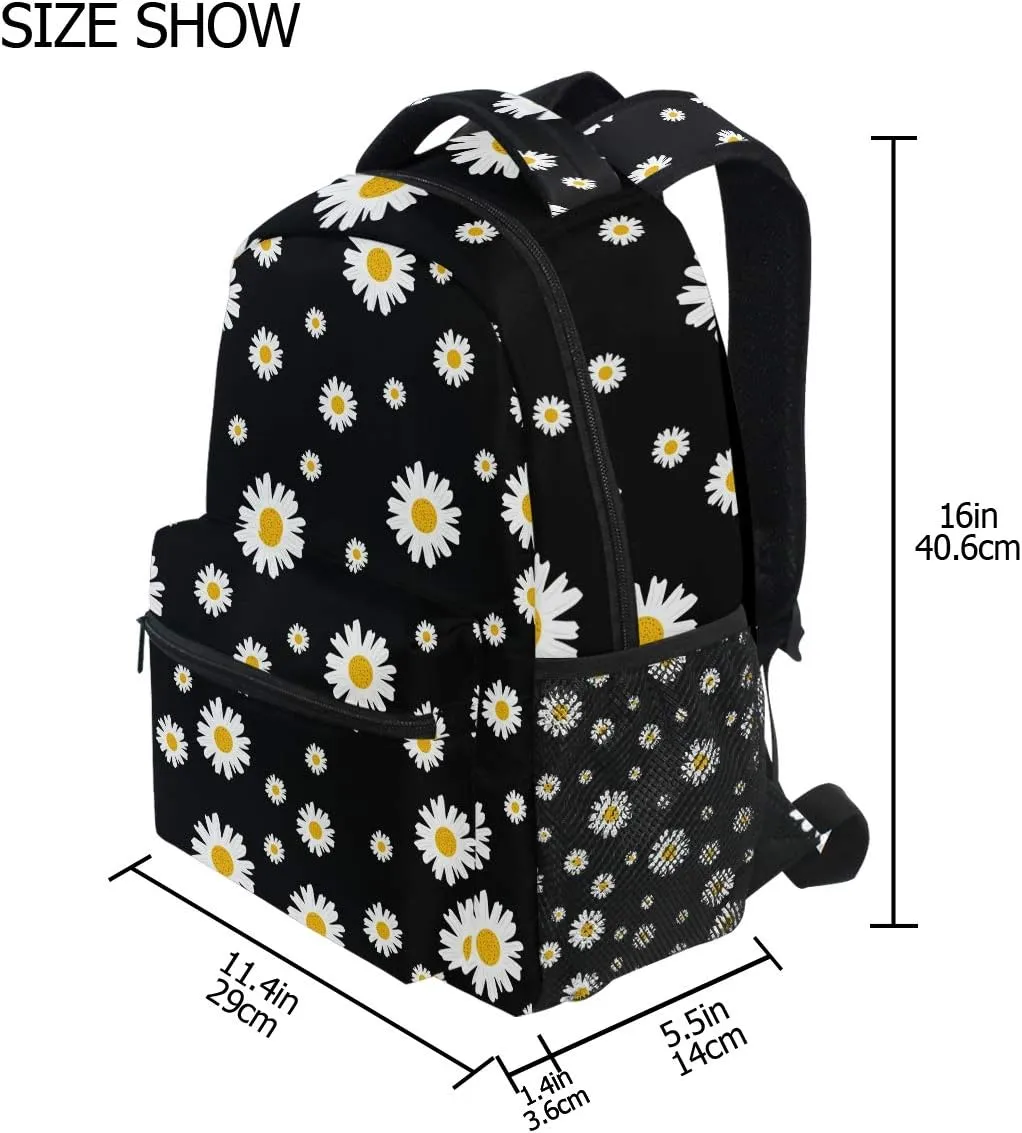 Qilmy Daisy Floral Laptop Backpack Waterproof College Students Bookbags Middle School Bookbag Computer Daypack for Teen Boys Girls