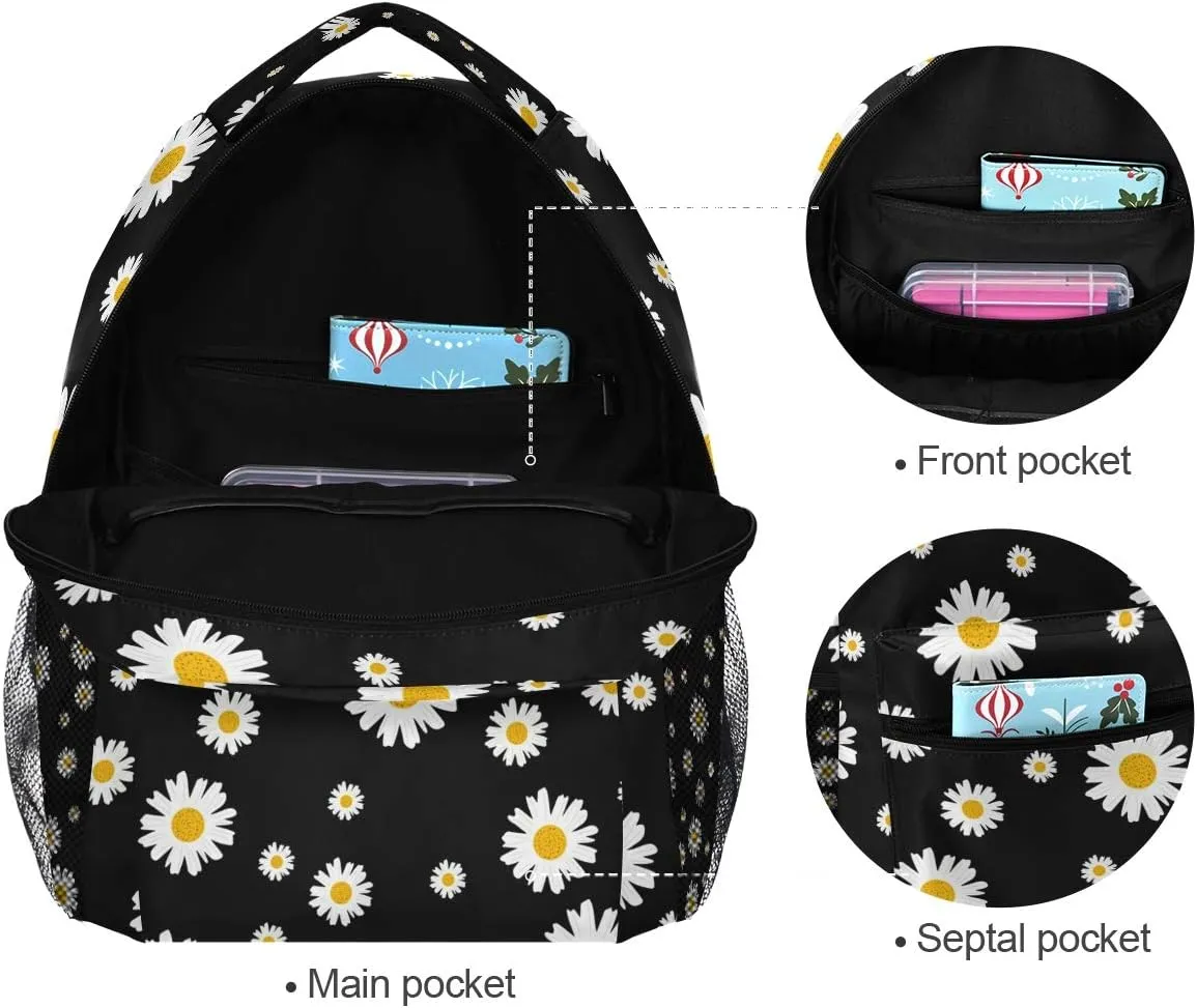Qilmy Daisy Floral Laptop Backpack Waterproof College Students Bookbags Middle School Bookbag Computer Daypack for Teen Boys Girls