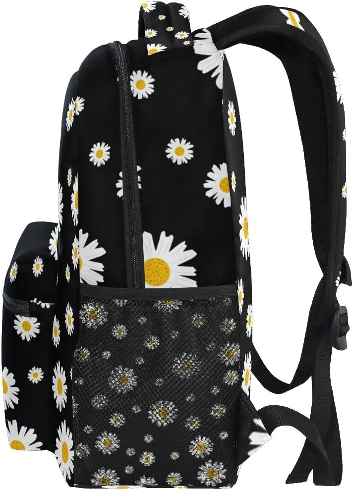 Qilmy Daisy Floral Laptop Backpack Waterproof College Students Bookbags Middle School Bookbag Computer Daypack for Teen Boys Girls