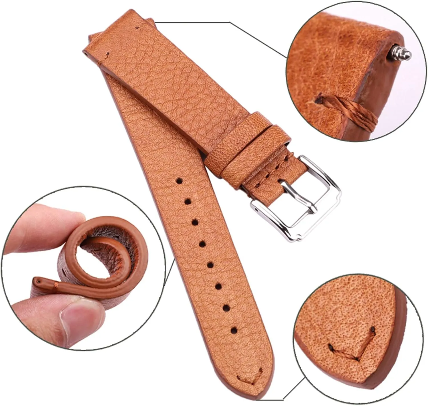 Quick Release Watch Strap Watch Band, 18mm/20mm/22mm Handmade Wax Oil Leather Watchbands Retro Men Watch Band Strap Genuine Leather Pin Buckle Watch Strap