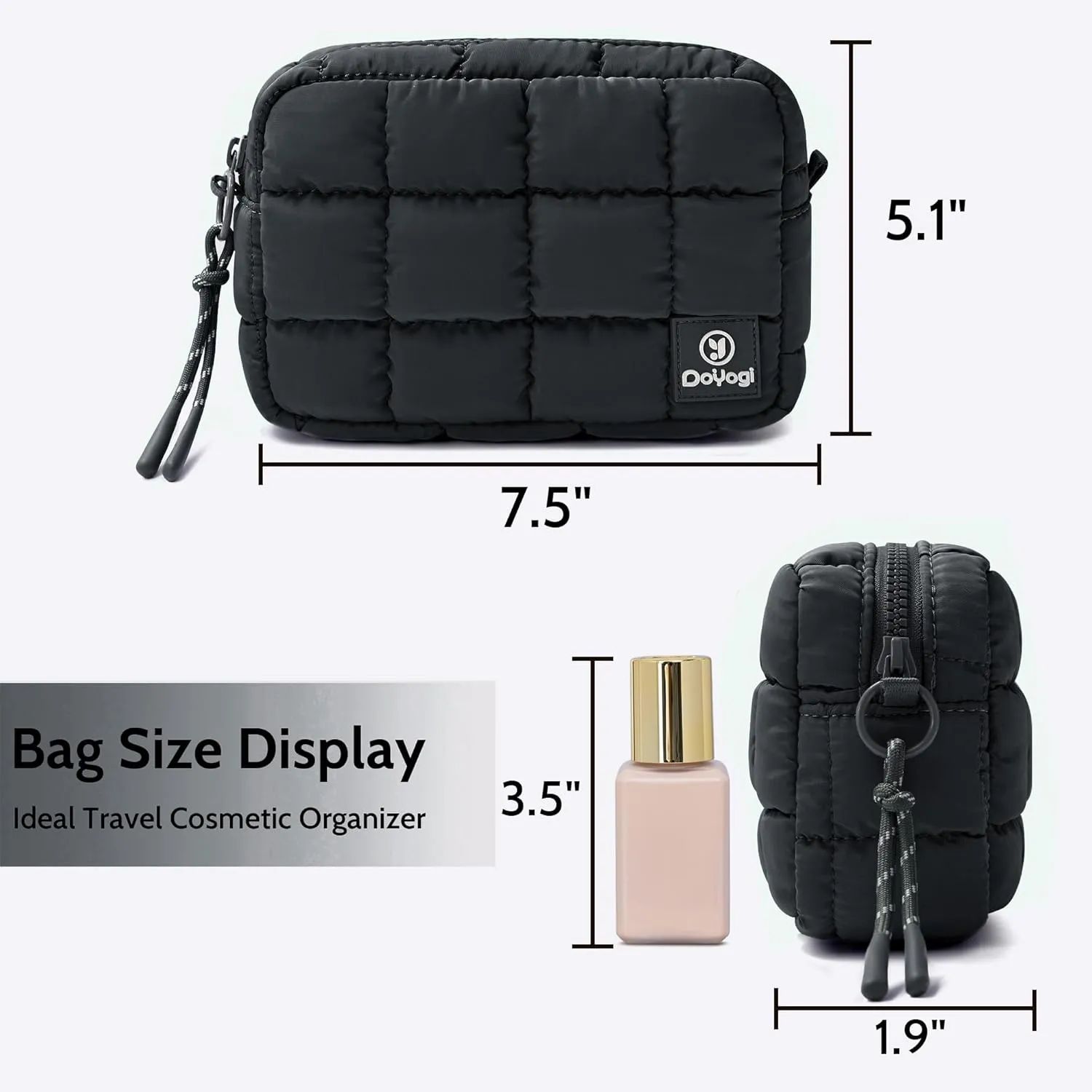 Quilted Cosmetic Bag, Puffer Makeup Bags, Crossbody Purses for women,Cute Travel Toiletry Bag for Women (Charcoal)