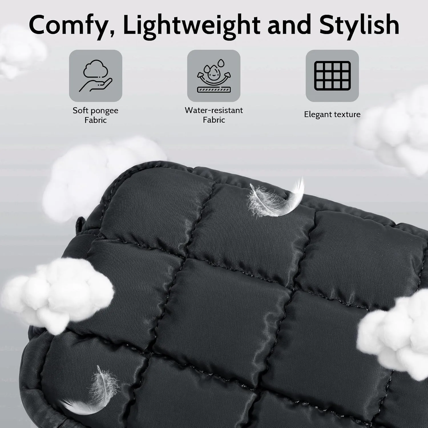 Quilted Cosmetic Bag, Puffer Makeup Bags, Crossbody Purses for women,Cute Travel Toiletry Bag for Women (Charcoal)