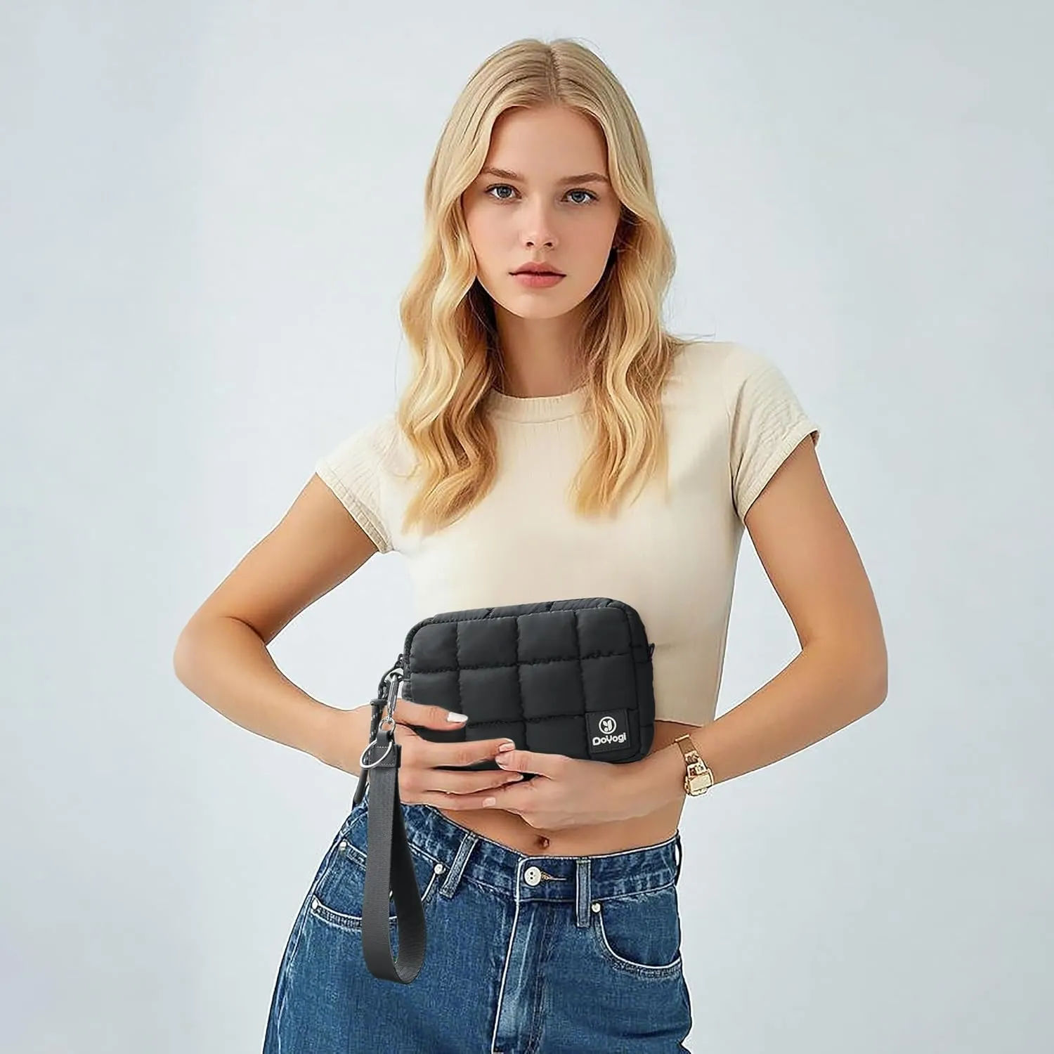 Quilted Cosmetic Bag, Puffer Makeup Bags, Crossbody Purses for women,Cute Travel Toiletry Bag for Women (Charcoal)