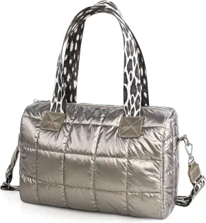 Quilted Gold Crossbody Tote Bag, Puffy Purses Top Handle Handbags, Puffer Shoulder Bag for Women