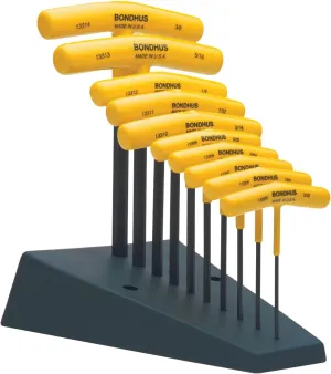 "Bondhus 13390 Set of 10 Hex T-handles w/Stand, sizes 3/32-3/8""", multi, one size