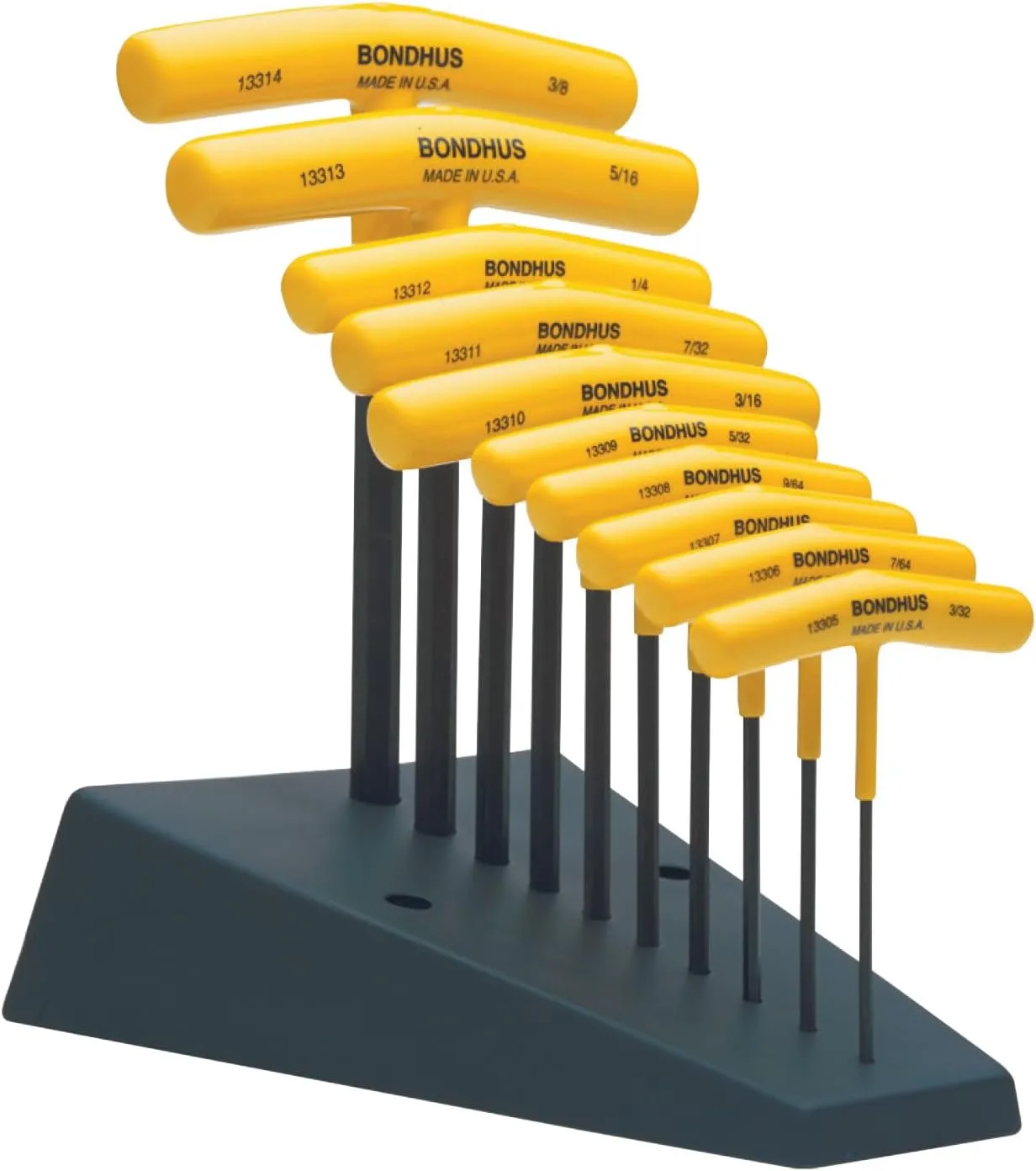"Bondhus 13390 Set of 10 Hex T-handles w/Stand, sizes 3/32-3/8""", multi, one size