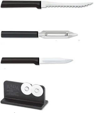 Rada Cutlery 3-Piece Peel, Pare & Slice Gift Knife Set with Quick Edge Sharpener, Black Handles