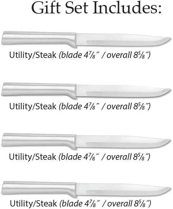 Rada Cutlery 4-Piece Utility Steak Knife Gift Set, Silver Handles