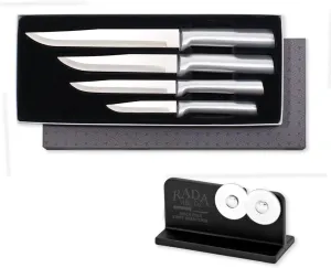 Rada Cutlery 4-Piece Wedding Register Knife Gift Set with Quick Edge Sharpener, Silver Handles