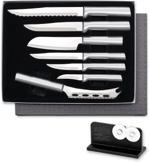 Rada Cutlery 7-piece Starter Gift Part 2 Knife Set with Quick Edge Sharpener, Silver Handles