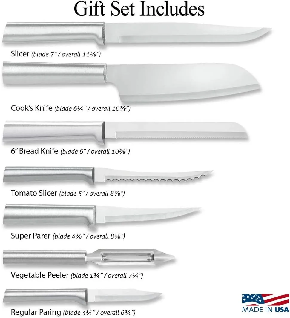 Rada Cutlery 7-Piece Starter Knife Gift Set, Silver Handles