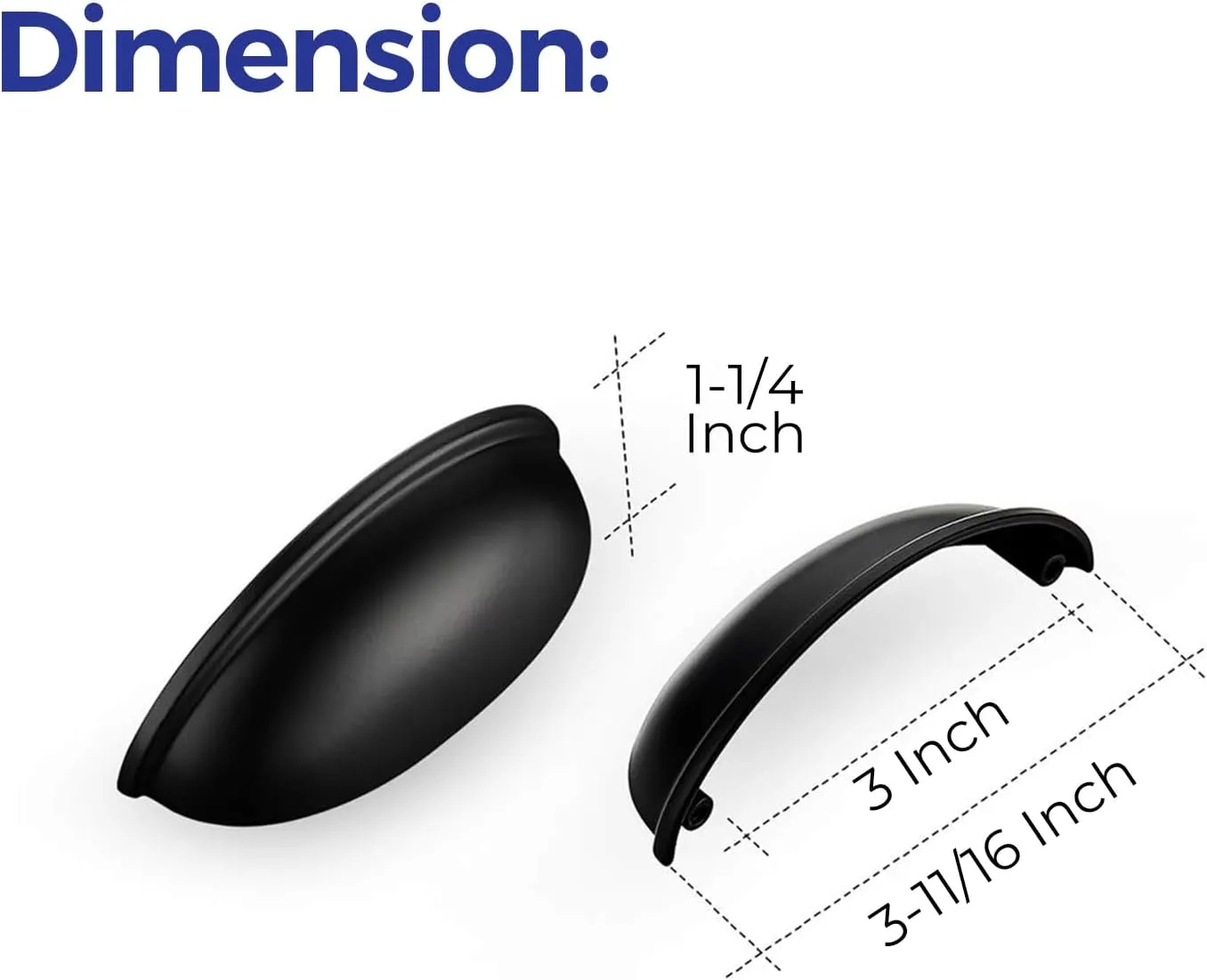 Ravinte 10 Pack 3" Drawer Pulls Flat Black Cabinet Cup Pulls Kitchen Hardware Cabinet Handles Drawer Handles Knobs 3 inch Hole Center