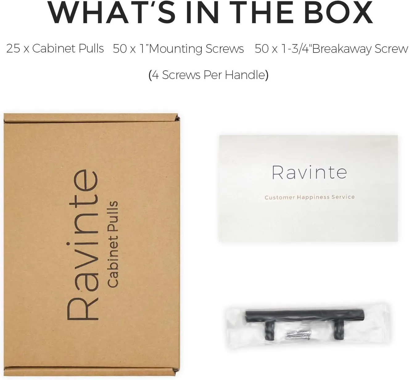 Ravinte 25 Pack | 5'' Matte Black Cabinet Pulls Stainless Steel Cabinet Handles 5”Length, Kitchen Drawer Pulls 3inch Hole Center