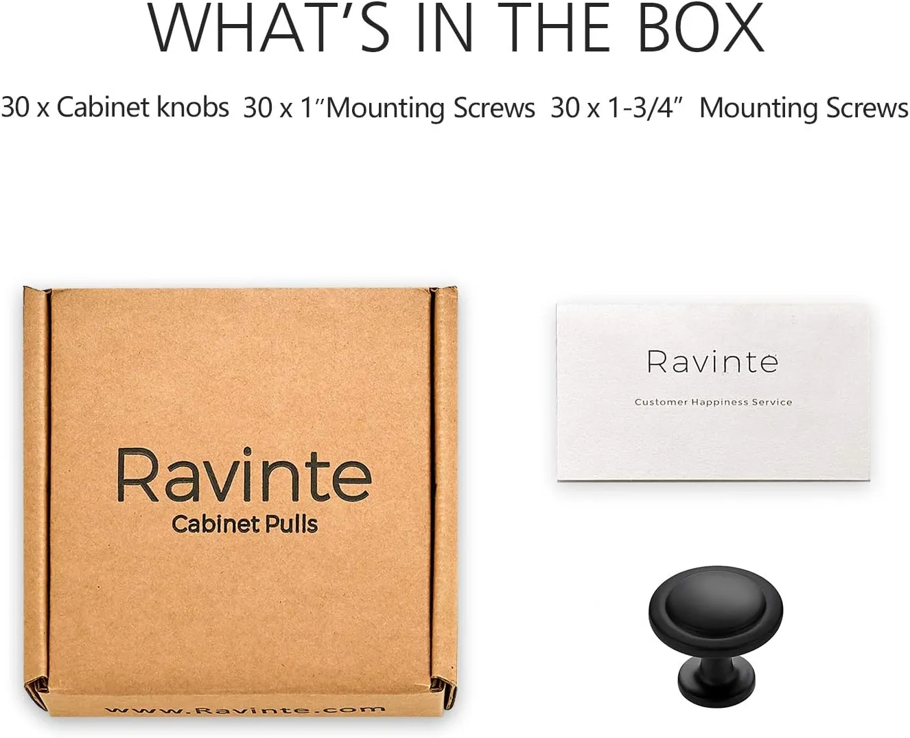 Ravinte 30 Pack 1-1/4 inch Matte Black Zinc Euro-Style Cabinet Knobs, Drawer Pulls & Door Handles