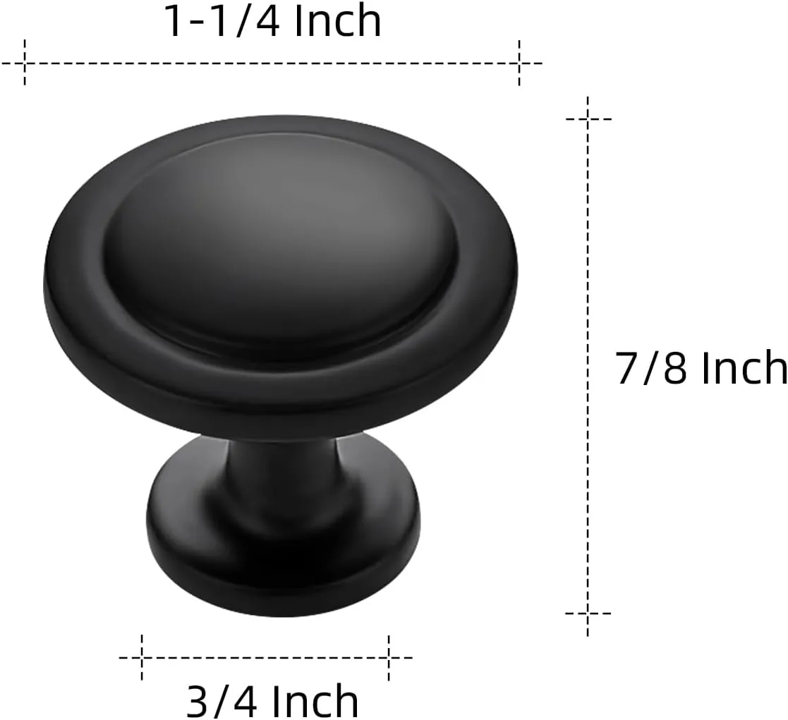 Ravinte 30 Pack 1-1/4 inch Matte Black Zinc Euro-Style Cabinet Knobs, Drawer Pulls & Door Handles